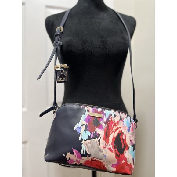 Kate Spade Navy Floral CrossBody With Charm GUC
